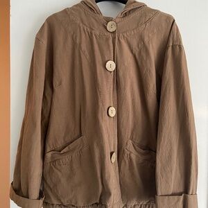 XL Drawstrings of Maui brown/tan cotton button up hoody